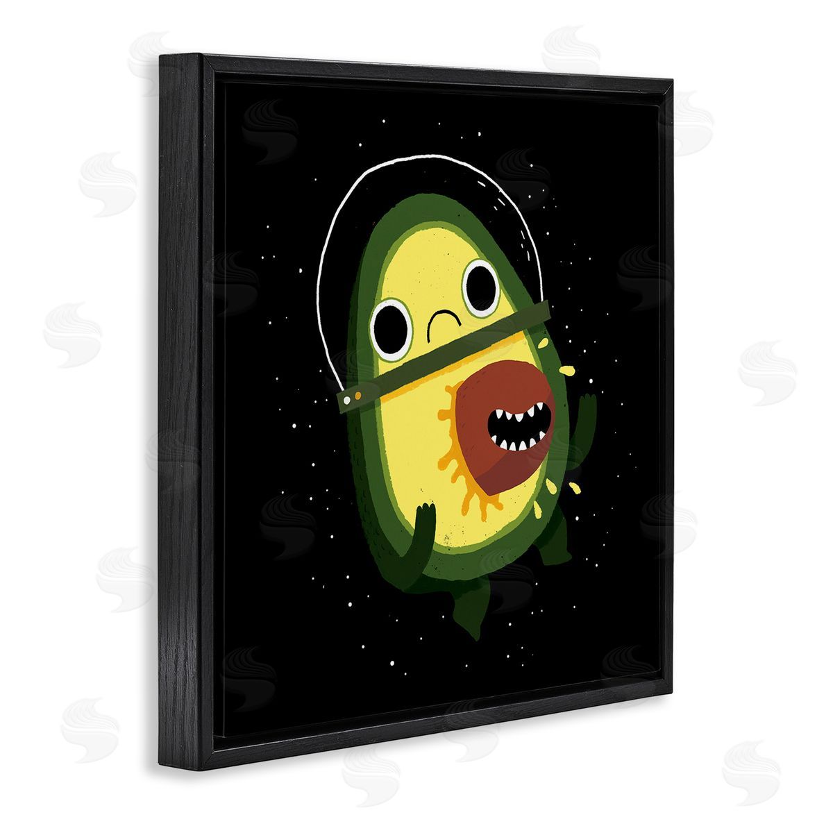 Michael Buxton Green Frowning Avocado Seed Outer Space Astronaut  Black Floating Frame Canvas Wall Art Print