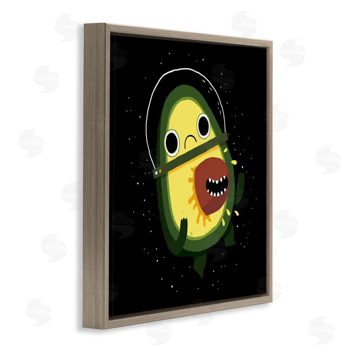 Michael Buxton Green Frowning Avocado Seed Outer Space Astronaut  Brown Floating Frame Canvas Wall Art Print