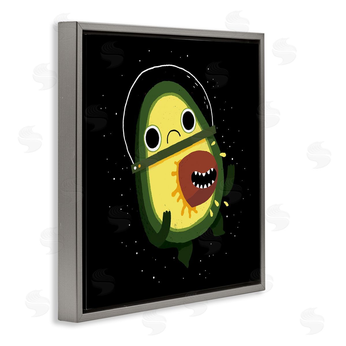 Michael Buxton Green Frowning Avocado Seed Outer Space Astronaut  Gray Floating Frame Canvas Wall Art Print