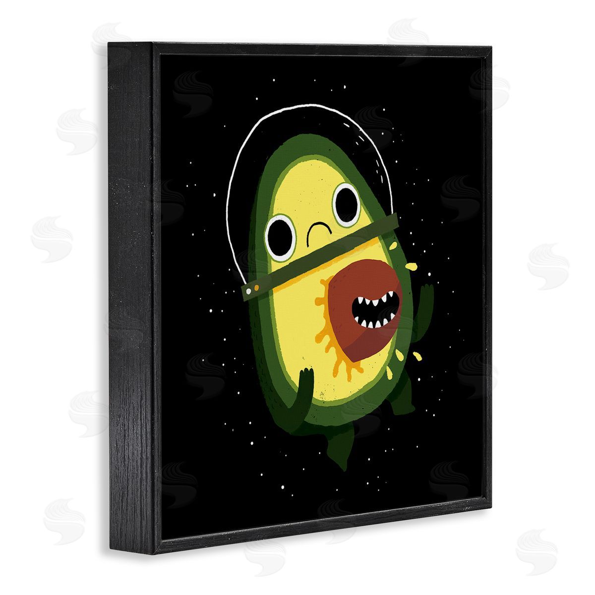 Michael Buxton Green Frowning Avocado Seed Outer Space Astronaut  Black Framed Glicee Wall Art Print