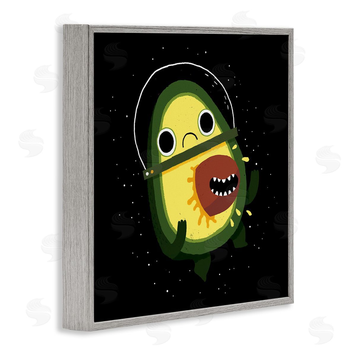 Michael Buxton Green Frowning Avocado Seed Outer Space Astronaut  Gray Framed Glicee Wall Art Print
