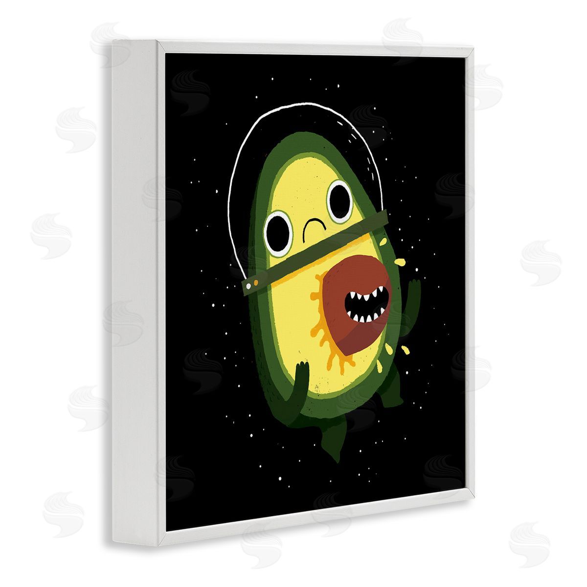 Michael Buxton Green Frowning Avocado Seed Outer Space Astronaut  White Framed Glicee Wall Art Print