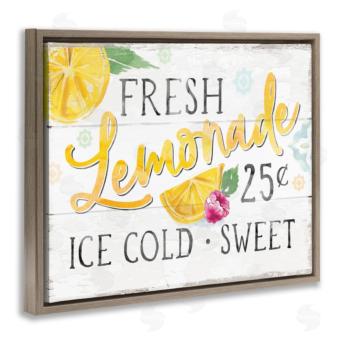 Courtney Morgenstern Fresh Lemonade Rustic Country Citrus Fruit Sign  Brown Floating Frame Canvas Wall Art Print