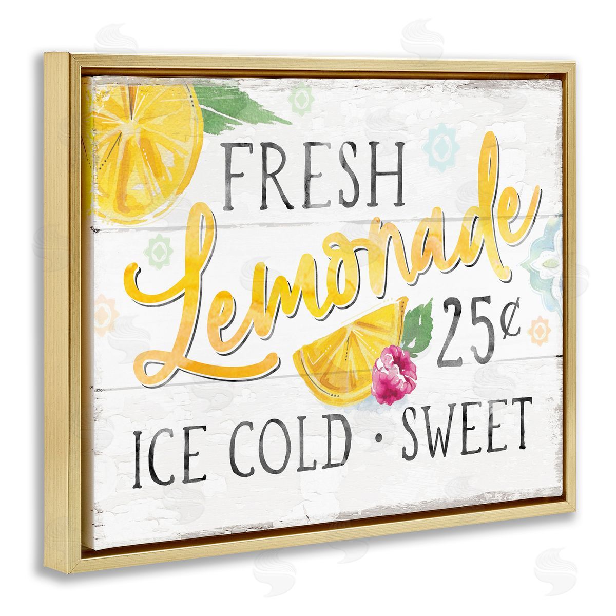 Courtney Morgenstern Fresh Lemonade Rustic Country Citrus Fruit Sign  Gold Floating Frame Canvas Wall Art Print