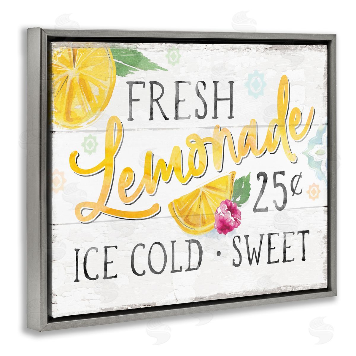 Courtney Morgenstern Fresh Lemonade Rustic Country Citrus Fruit Sign  Gray Floating Frame Canvas Wall Art Print