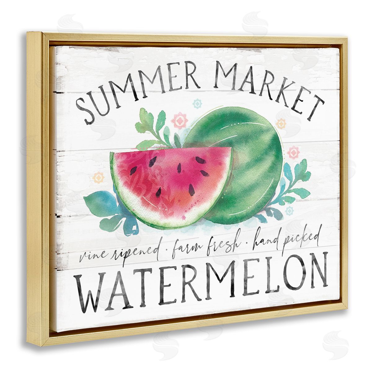 Courtney Morgenstern Summer Market Watermelon Farm Country Grain Pattern  Gold Floating Frame Canvas Wall Art Print