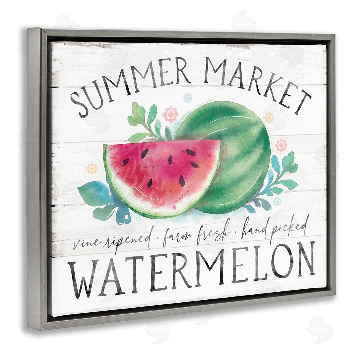 Courtney Morgenstern Summer Market Watermelon Farm Country Grain Pattern  Gray Floating Frame Canvas Wall Art Print