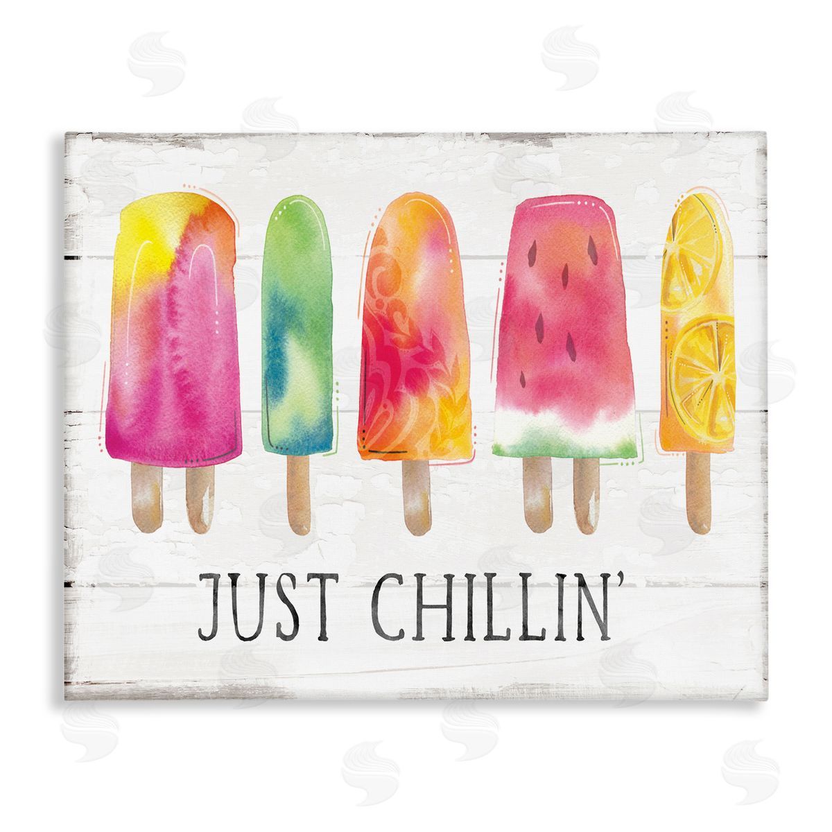 Courtney Morgenstern Just Chillin' Rustic Grain Pattern Summer Ice Pop  Stretched Canvas Wall Art Print