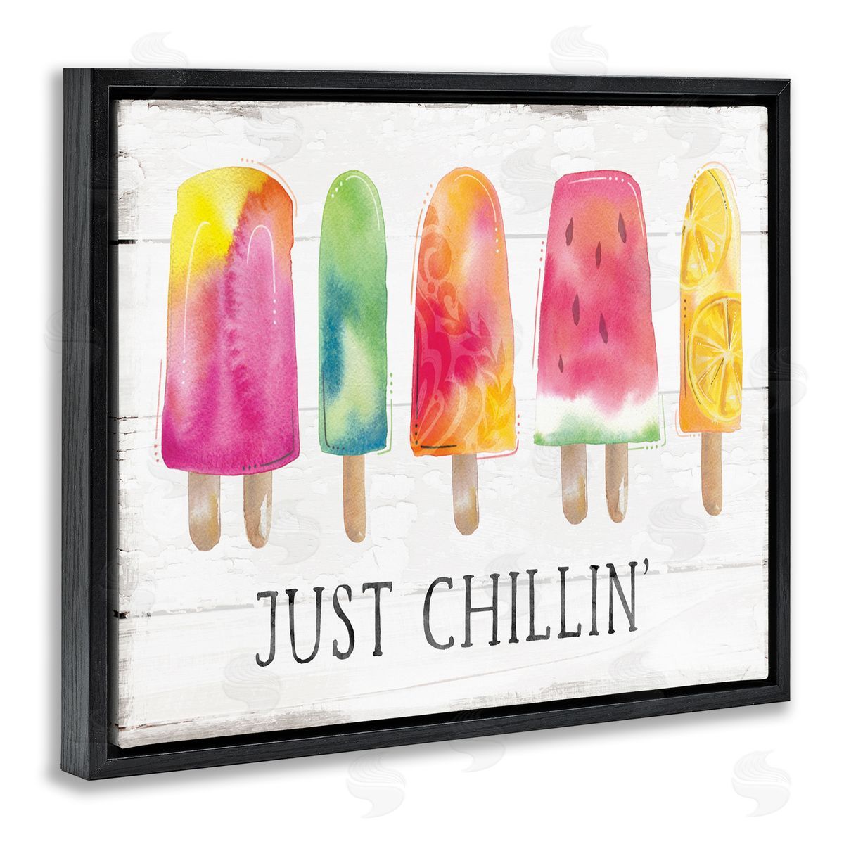 Courtney Morgenstern Just Chillin' Rustic Grain Pattern Summer Ice Pop  Black Floating Frame Canvas Wall Art Print