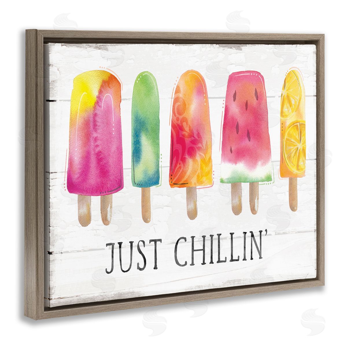 Courtney Morgenstern Just Chillin' Rustic Grain Pattern Summer Ice Pop  Brown Floating Frame Canvas Wall Art Print