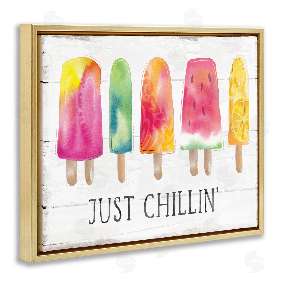 Courtney Morgenstern Just Chillin' Rustic Grain Pattern Summer Ice Pop  Gold Floating Frame Canvas Wall Art Print