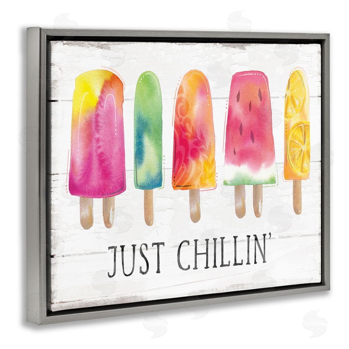 Courtney Morgenstern Just Chillin' Rustic Grain Pattern Summer Ice Pop  Gray Floating Frame Canvas Wall Art Print