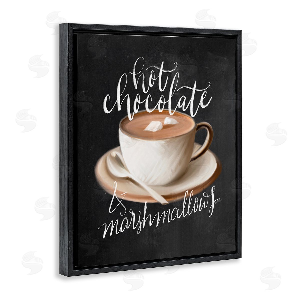 House Fenway Hot Chocolate Cozy Winter Beverage Calligraphy Cafe Sign  Black Floating Frame Canvas Wall Art Print