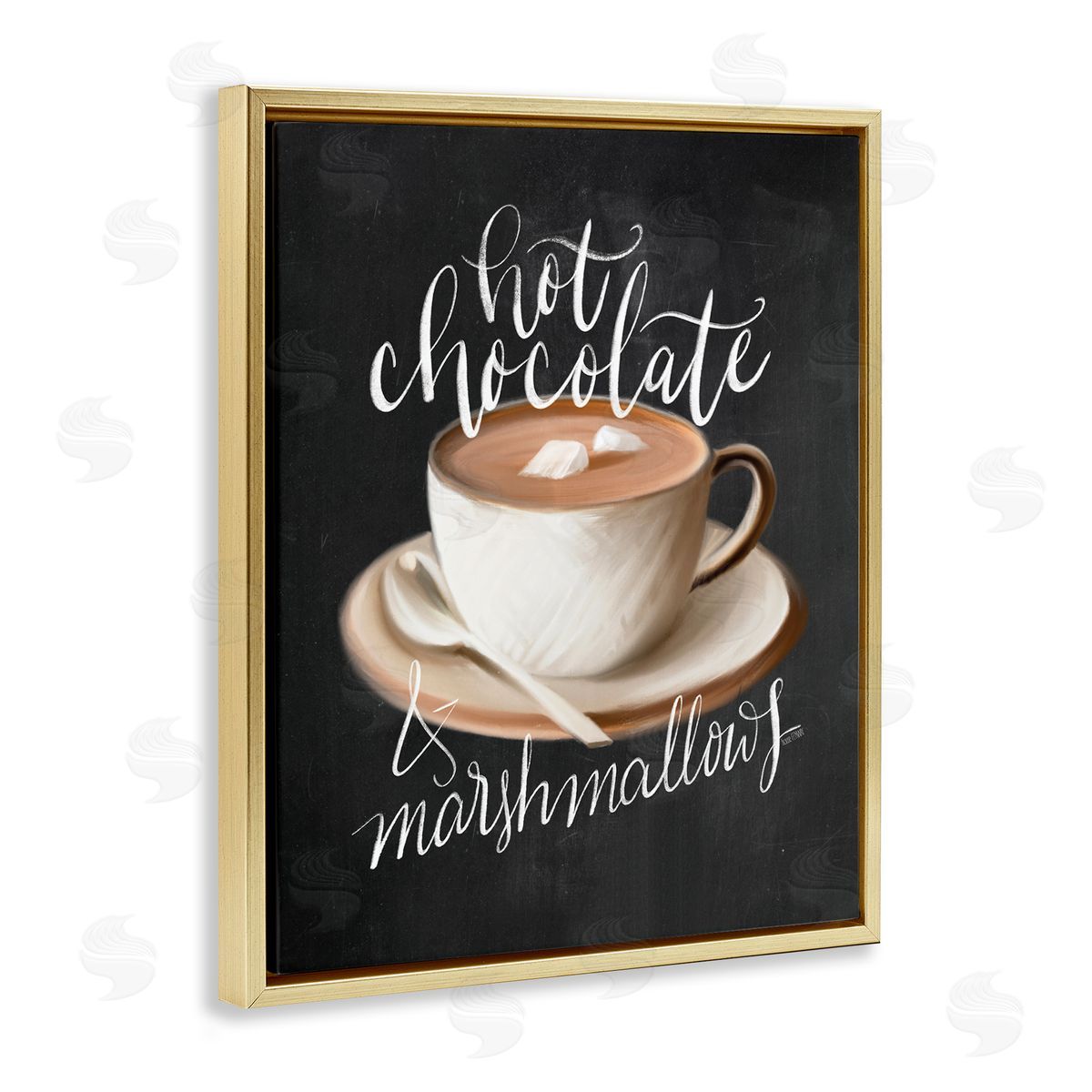 House Fenway Hot Chocolate Cozy Winter Beverage Calligraphy Cafe Sign  Gold Floating Frame Canvas Wall Art Print