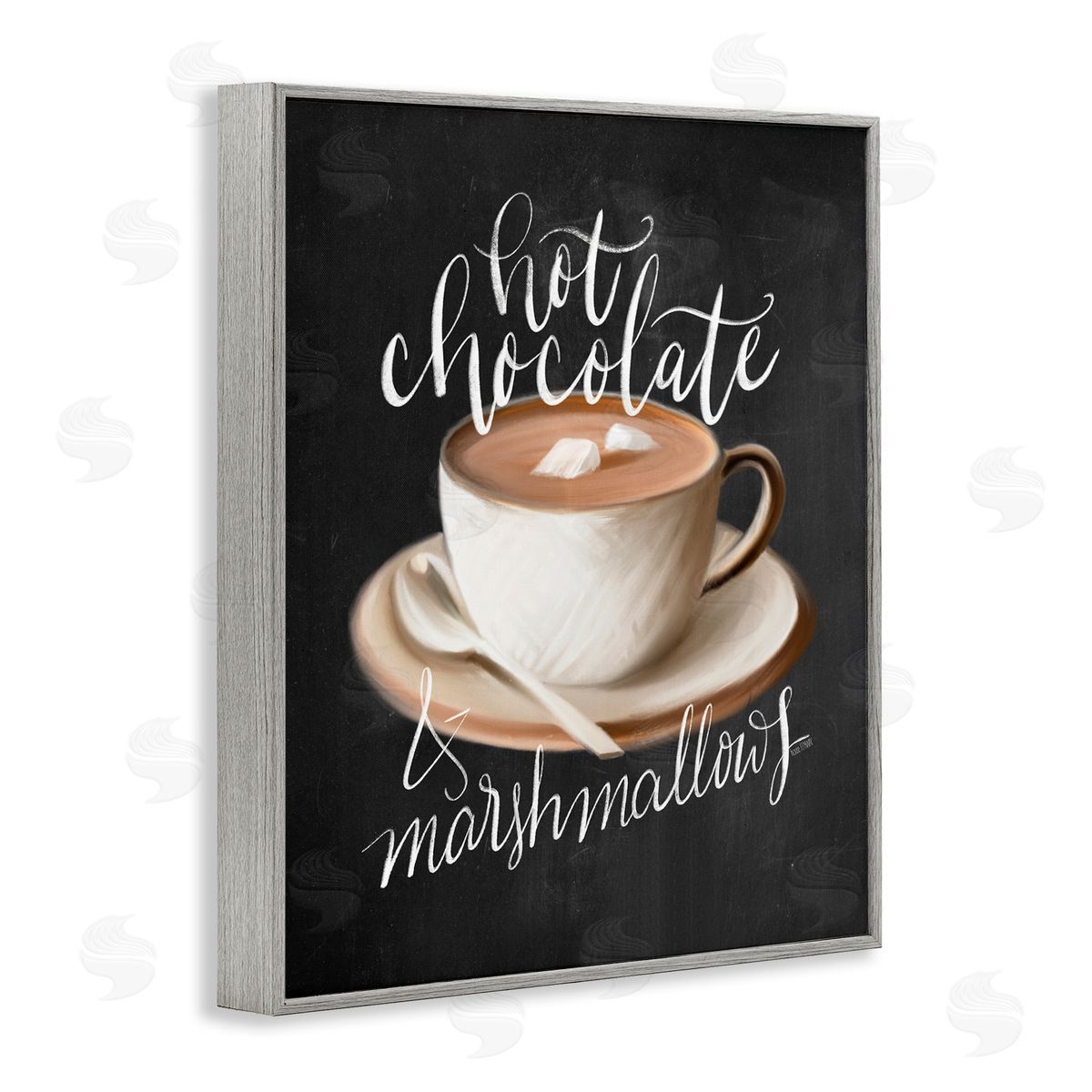 House Fenway Hot Chocolate Cozy Winter Beverage Calligraphy Cafe Sign  Gray Framed Giclee Wall Art Print