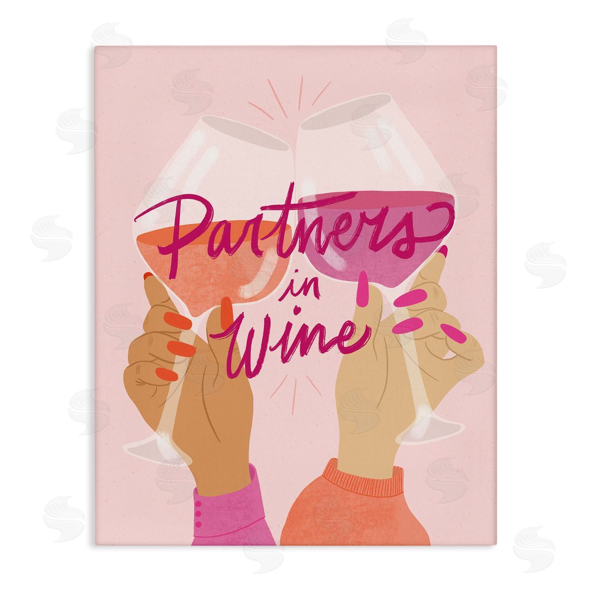 EmmaKisstina Wine Partners Text Glam Sassy Friends Calligraphy Stretched Canvas Wall Art Print