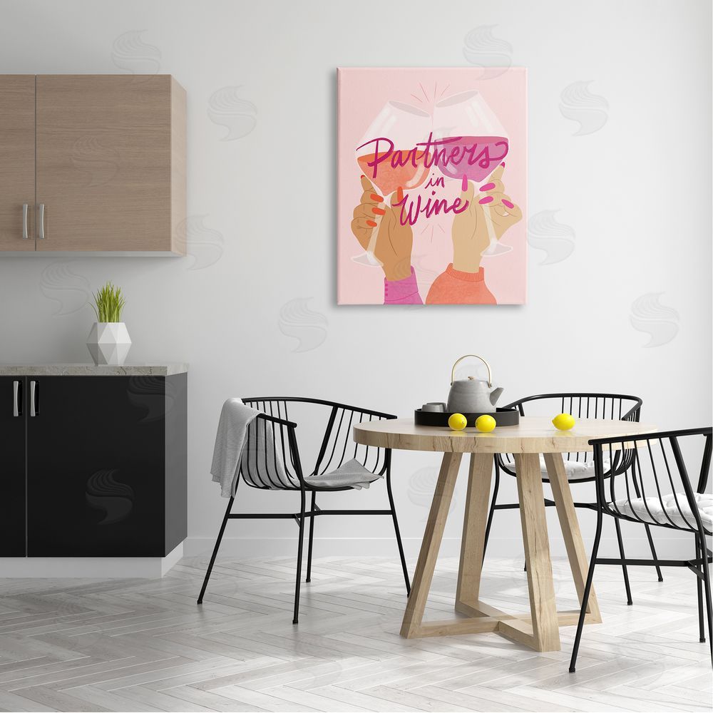 EmmaKisstina Wine Partners Text Glam Sassy Friends Calligraphy Canvas Wall Art Print in Room