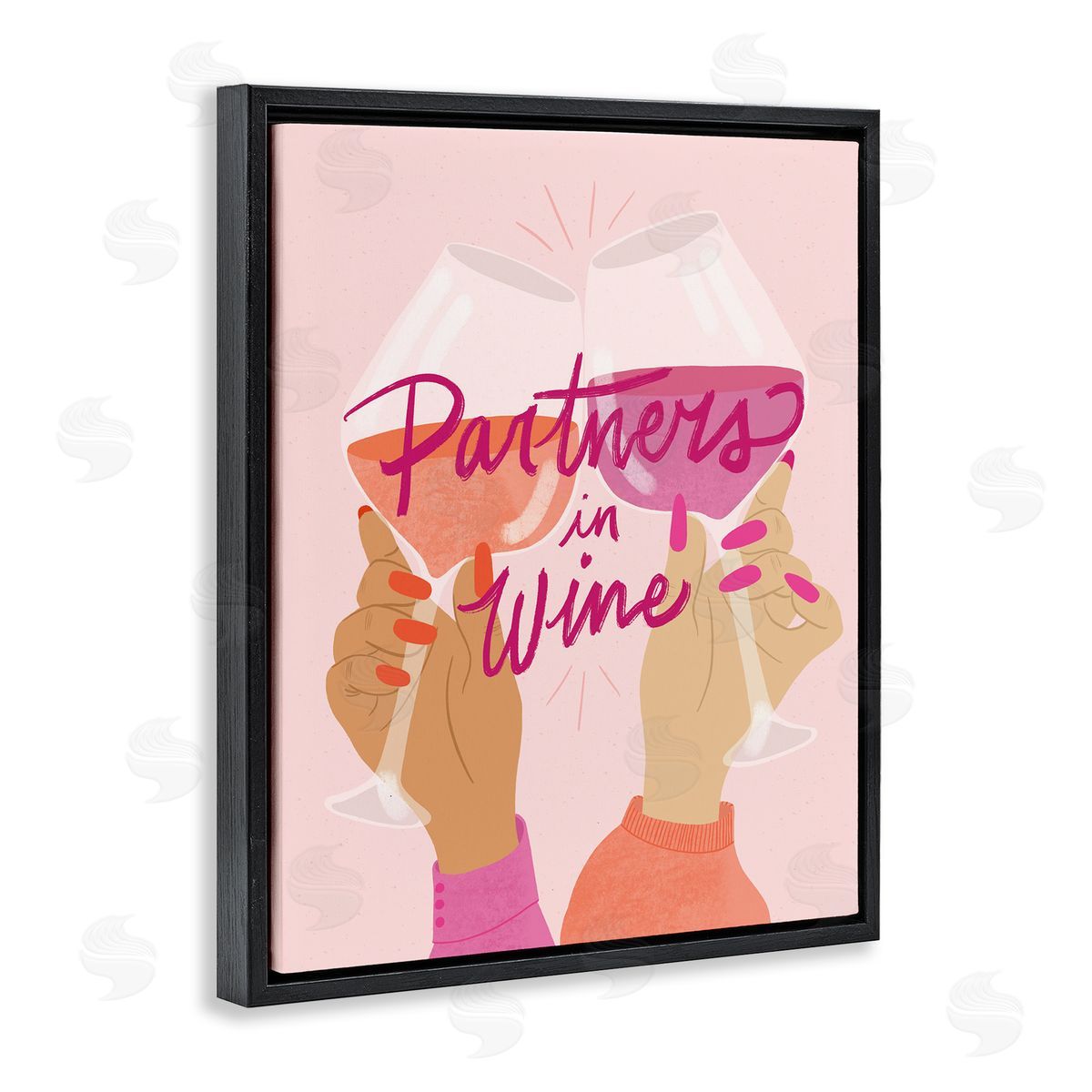 EmmaKisstina Wine Partners Text Glam Sassy Friends Calligraphy Black Floating Frame Canvas Wall Art Print