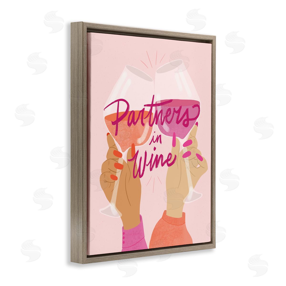 EmmaKisstina Wine Partners Text Glam Sassy Friends Calligraphy Brown Floating Frame Canvas Wall Art Print