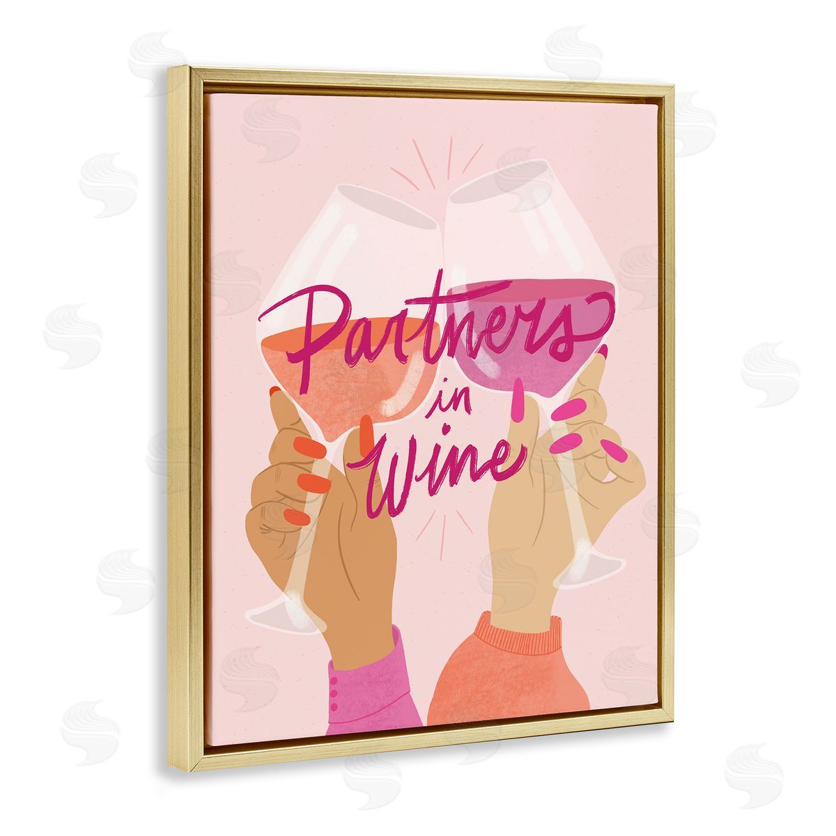 EmmaKisstina Wine Partners Text Glam Sassy Friends Calligraphy Gold Floating Frame Canvas Wall Art Print