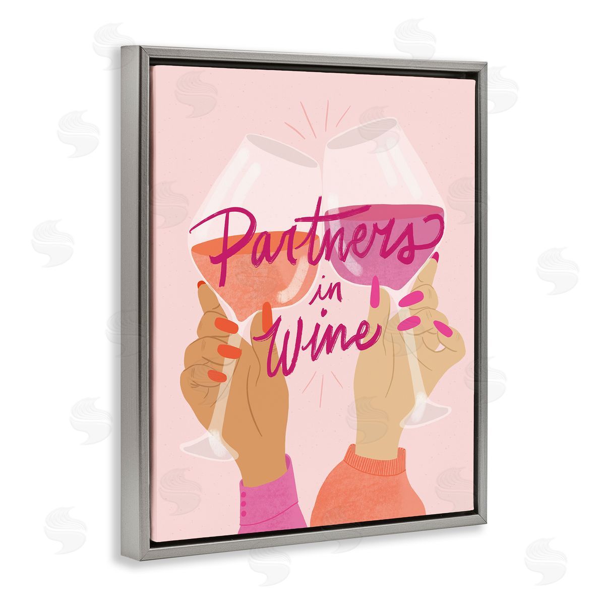 EmmaKisstina Wine Partners Text Glam Sassy Friends Calligraphy Gray Floating Frame Canvas Wall Art Print
