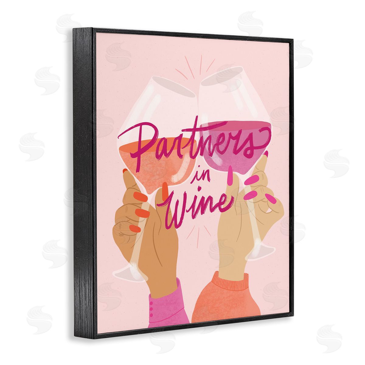 EmmaKisstina Wine Partners Text Glam Sassy Friends Calligraphy Black Framed Giclee Wall Art Print