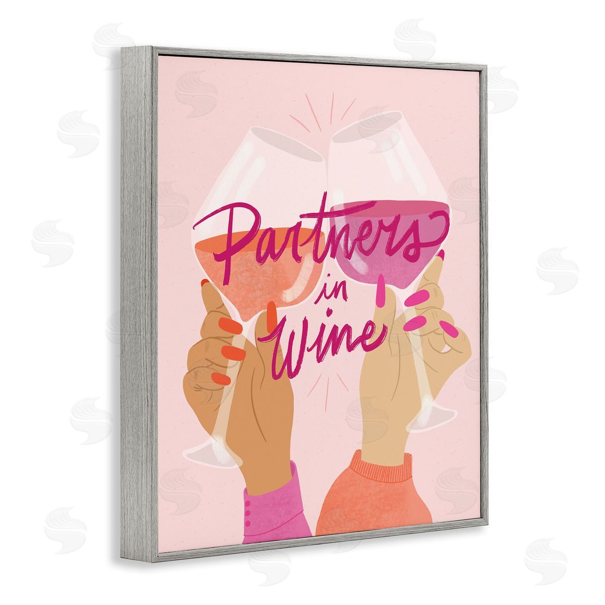 EmmaKisstina Wine Partners Text Glam Sassy Friends Calligraphy Gray Framed Giclee Wall Art Print