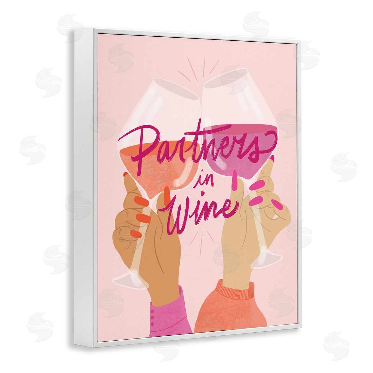 EmmaKisstina Wine Partners Text Glam Sassy Friends Calligraphy White Framed Giclee Wall Art Print