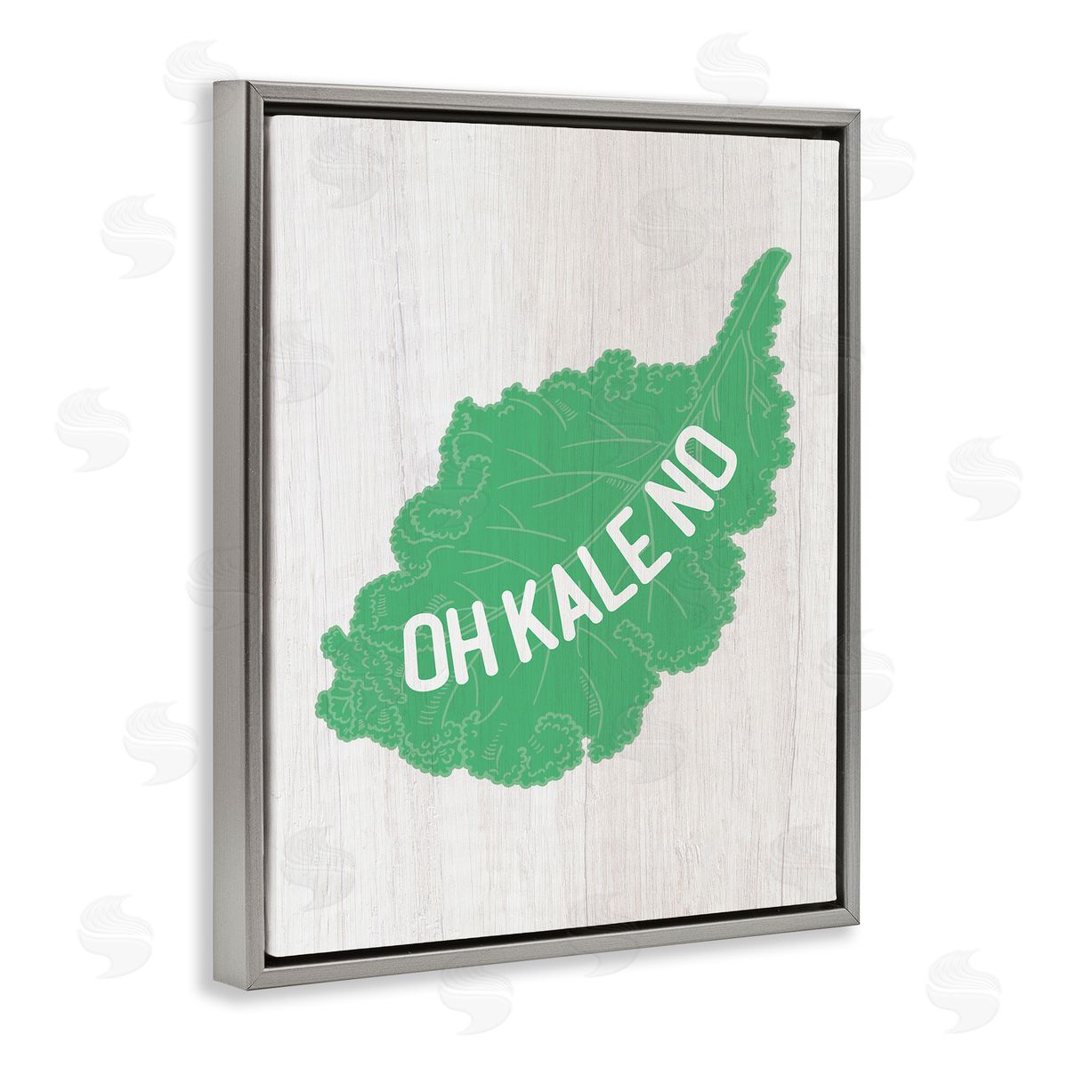 Stupell Studio Oh Kale No Clever Rustic Illustration Typography  Gray Floating Frame Canvas Wall Art Print
