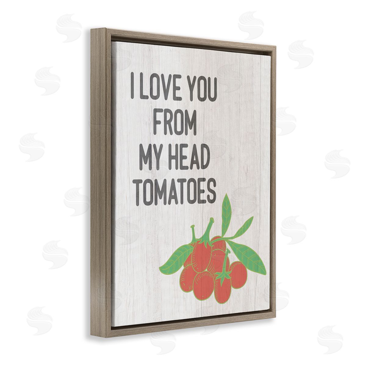 Stupell Studio Clever Love You Tomatoes Farm Sign Grain Pattern  Brown Floating Frame Canvas Wall Art Print