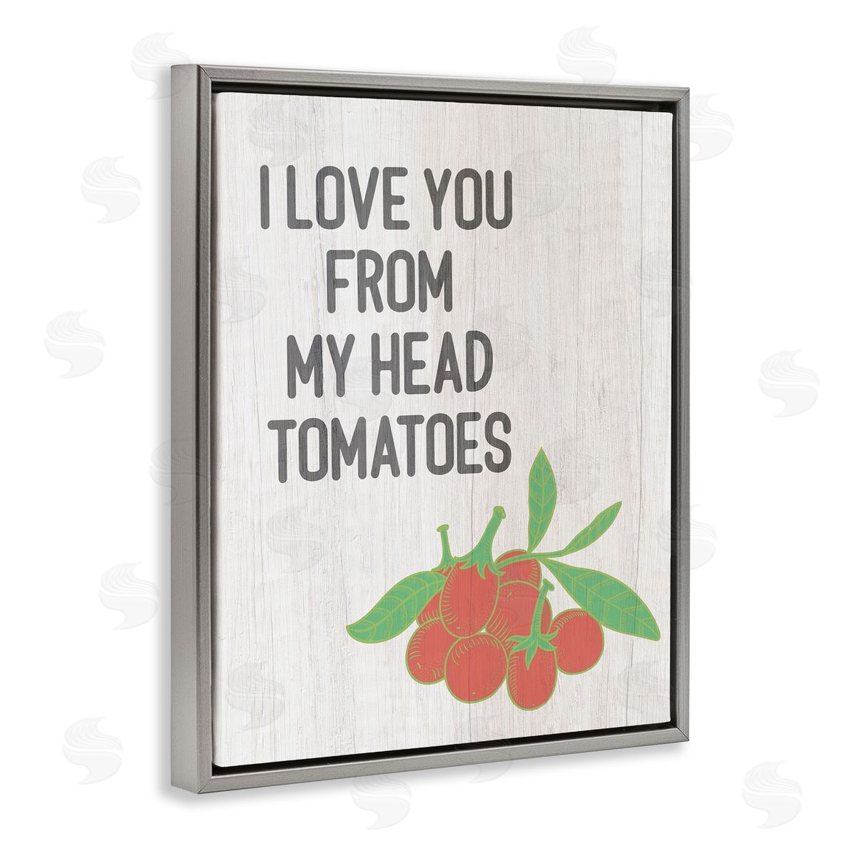 Stupell Studio Clever Love You Tomatoes Farm Sign Grain Pattern  Gray Floating Frame Canvas Wall Art Print