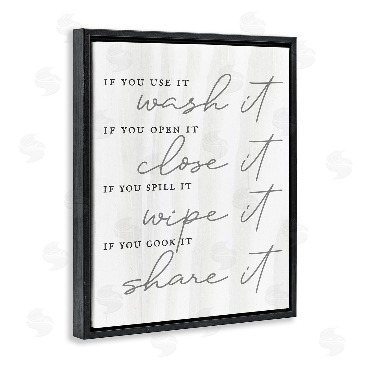 Stupell Studio Witty Rustic Kitchen Rules Share It Quote Calligraphy Black Floating Frame Canvas Wall Art Print