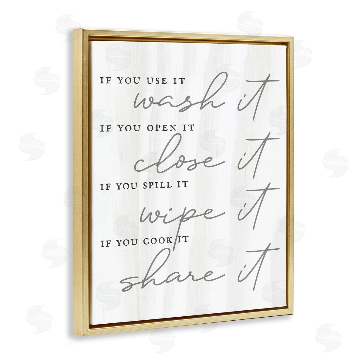 Stupell Studio Witty Rustic Kitchen Rules Share It Quote Calligraphy Gold Floating Frame Canvas Wall Art Print
