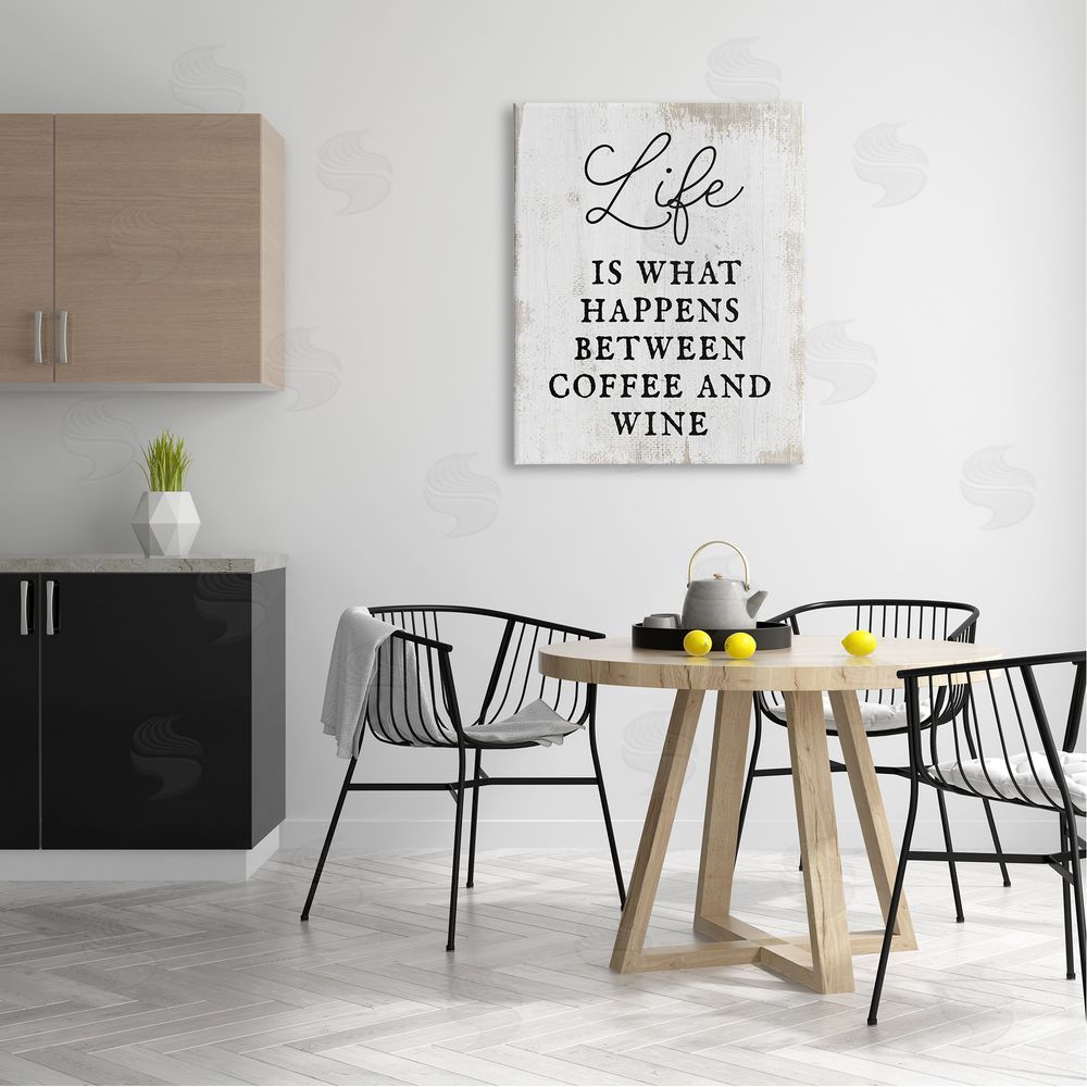 Stupell Studio Vintage Coffee & Wine Life Phrase Typography  Canvas Wall Art Print in Room