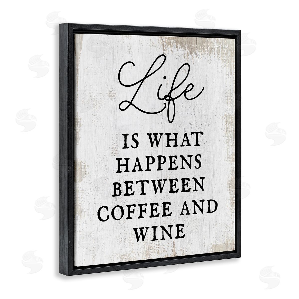 Stupell Studio Vintage Coffee & Wine Life Phrase Typography  Black Floating Frame Canvas Wall Art Print