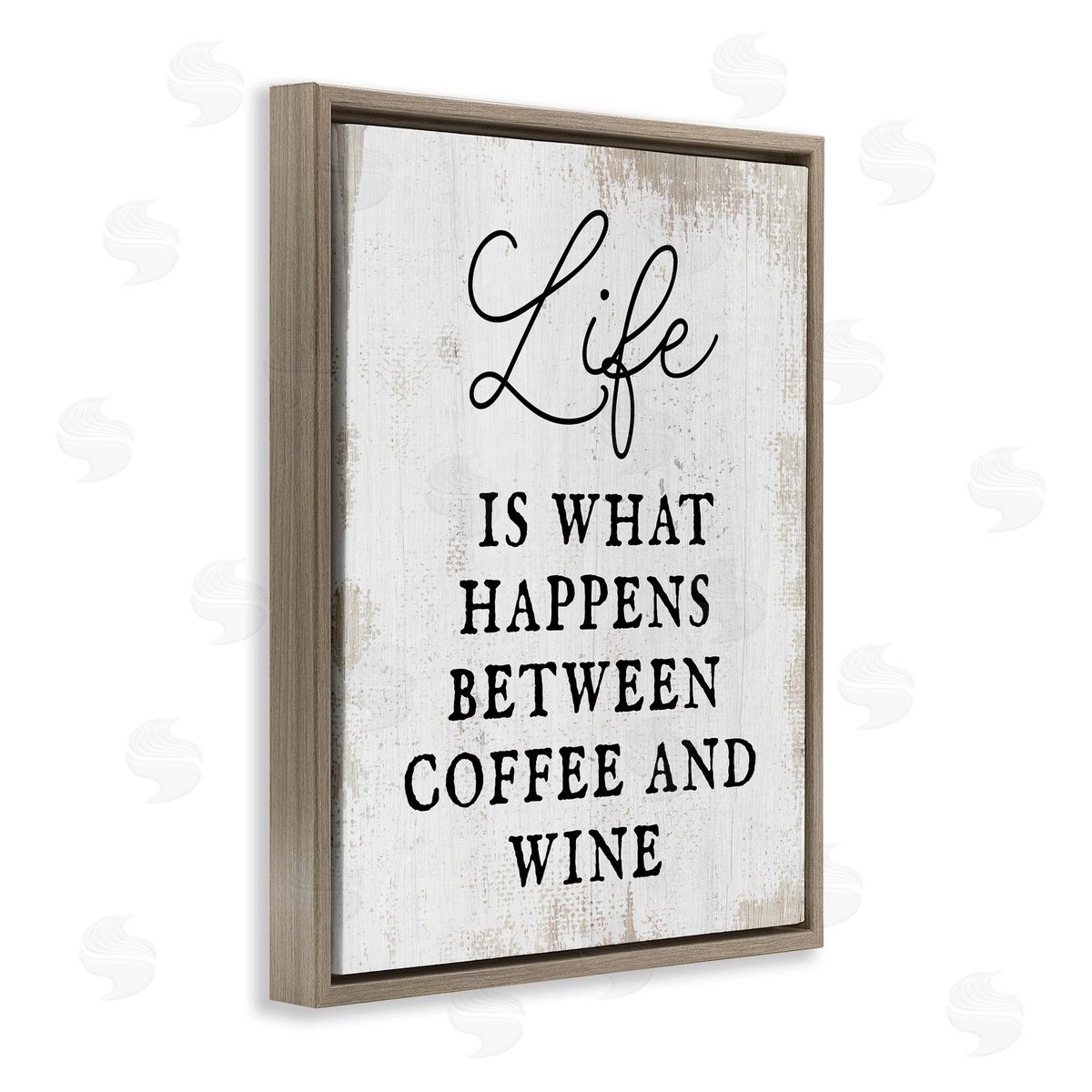 Stupell Studio Vintage Coffee & Wine Life Phrase Typography  Brown Floating Frame Canvas Wall Art Print