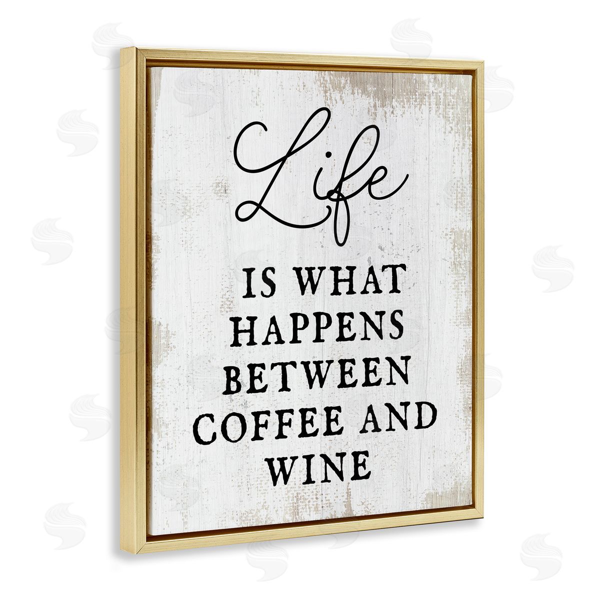Stupell Studio Vintage Coffee & Wine Life Phrase Typography  Gold Floating Frame Canvas Wall Art Print