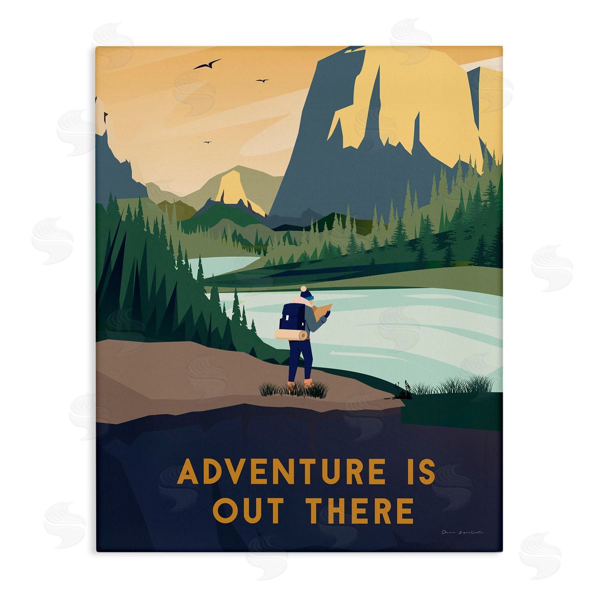 Omar Escalante Adventure Quote Mountain Canyon Hiking Person Illustration  Stretched Canvas Wall Art Print