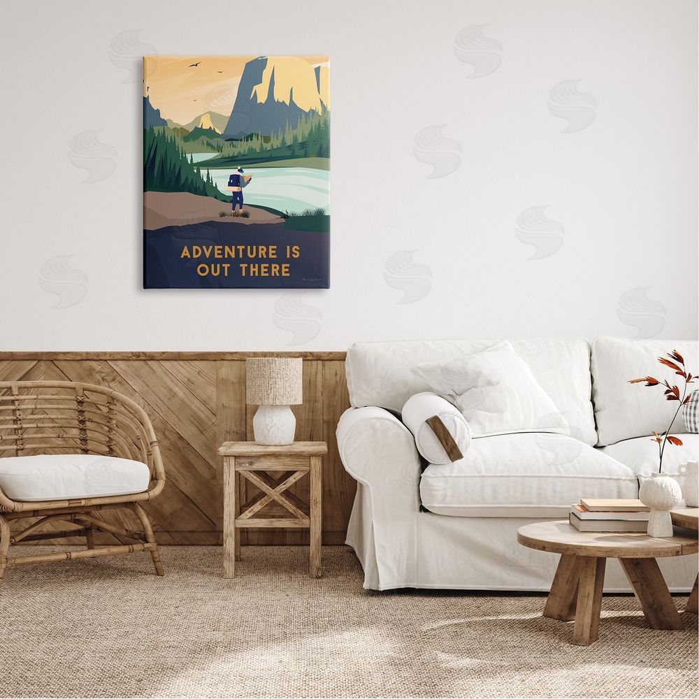 Omar Escalante Adventure Quote Mountain Canyon Hiking Person Illustration  Canvas Wall Art Print in Room