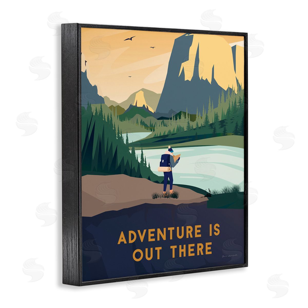 Omar Escalante Adventure Quote Mountain Canyon Hiking Person Illustration  Black Framed Giclee Wall Art Print
