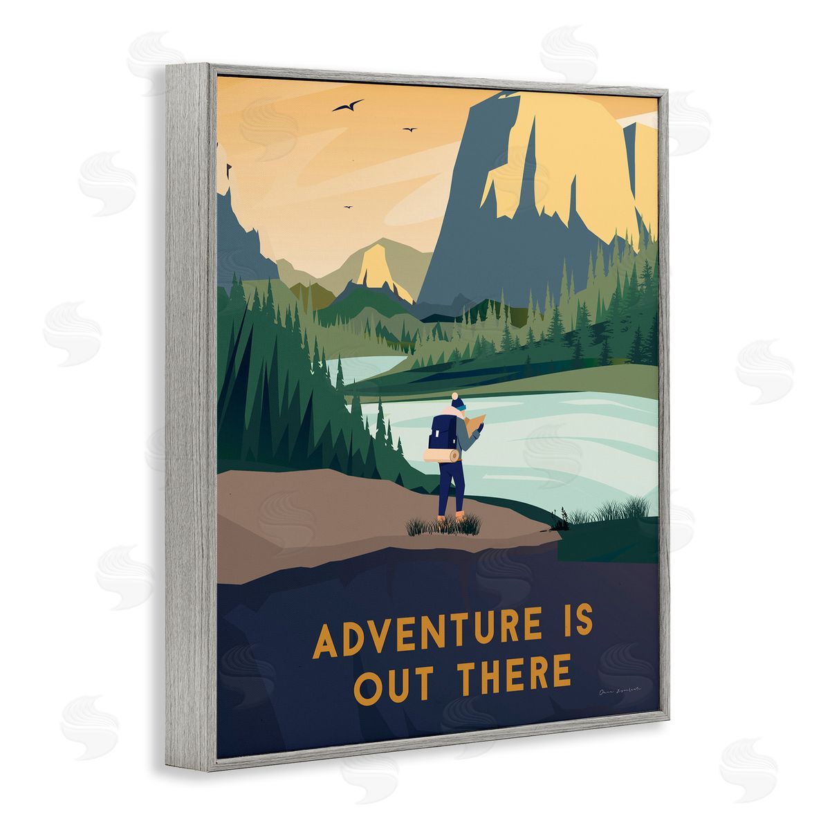 Omar Escalante Adventure Quote Mountain Canyon Hiking Person Illustration  Gray Framed Giclee Wall Art Print