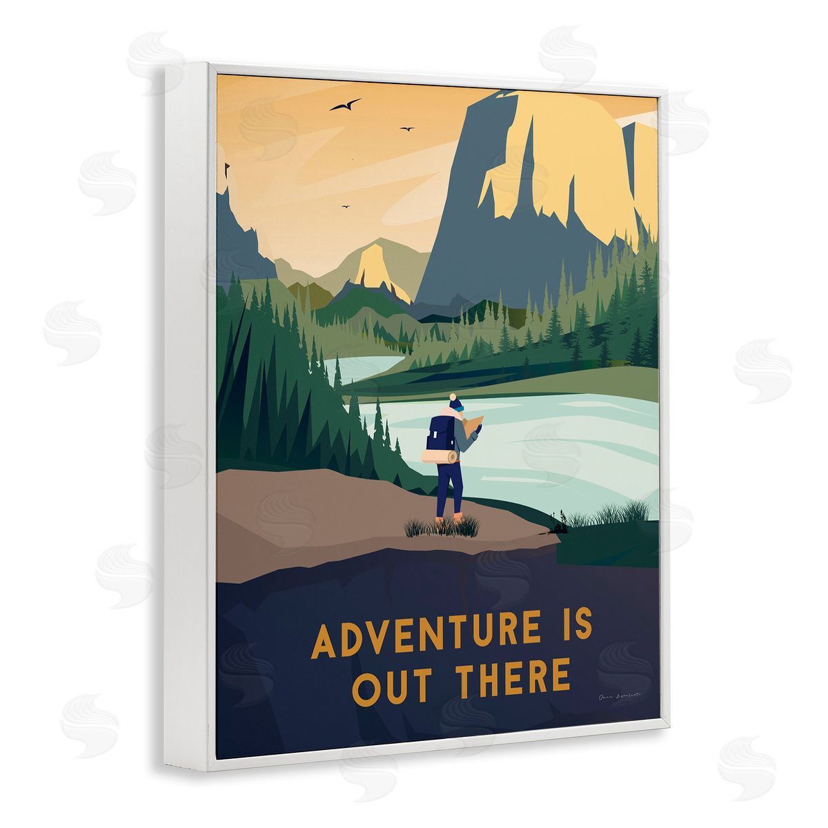 Omar Escalante Adventure Quote Mountain Canyon Hiking Person Illustration  White Framed Giclee Wall Art Print