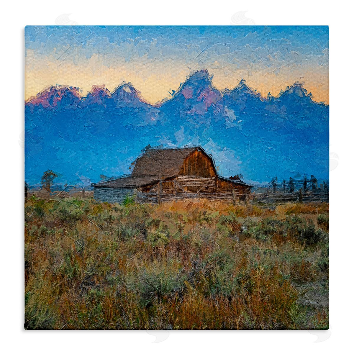 Daniel Sproul Countryside Farm Pasture Barn Bold Blue Sunset  Stretched Canvas Wall Art Print