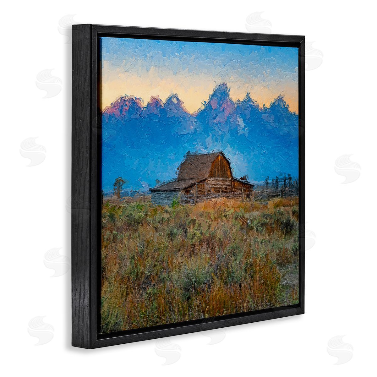 Daniel Sproul Countryside Farm Pasture Barn Bold Blue Sunset  Black Floating Frame Canvas Wall Art Print