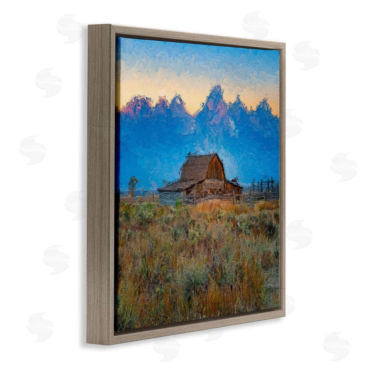 Daniel Sproul Countryside Farm Pasture Barn Bold Blue Sunset  Brown Floating Frame Canvas Wall Art Print