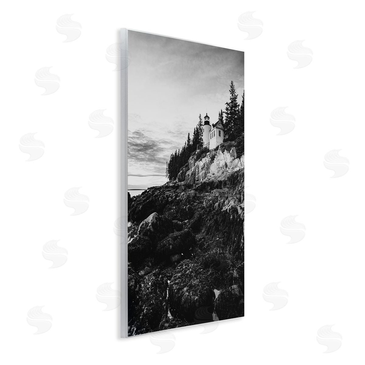 Daniel Sproul Monochrome Rocky Shoreline Beach Clouds Lighthouse Photography Wall Plaque Art Print