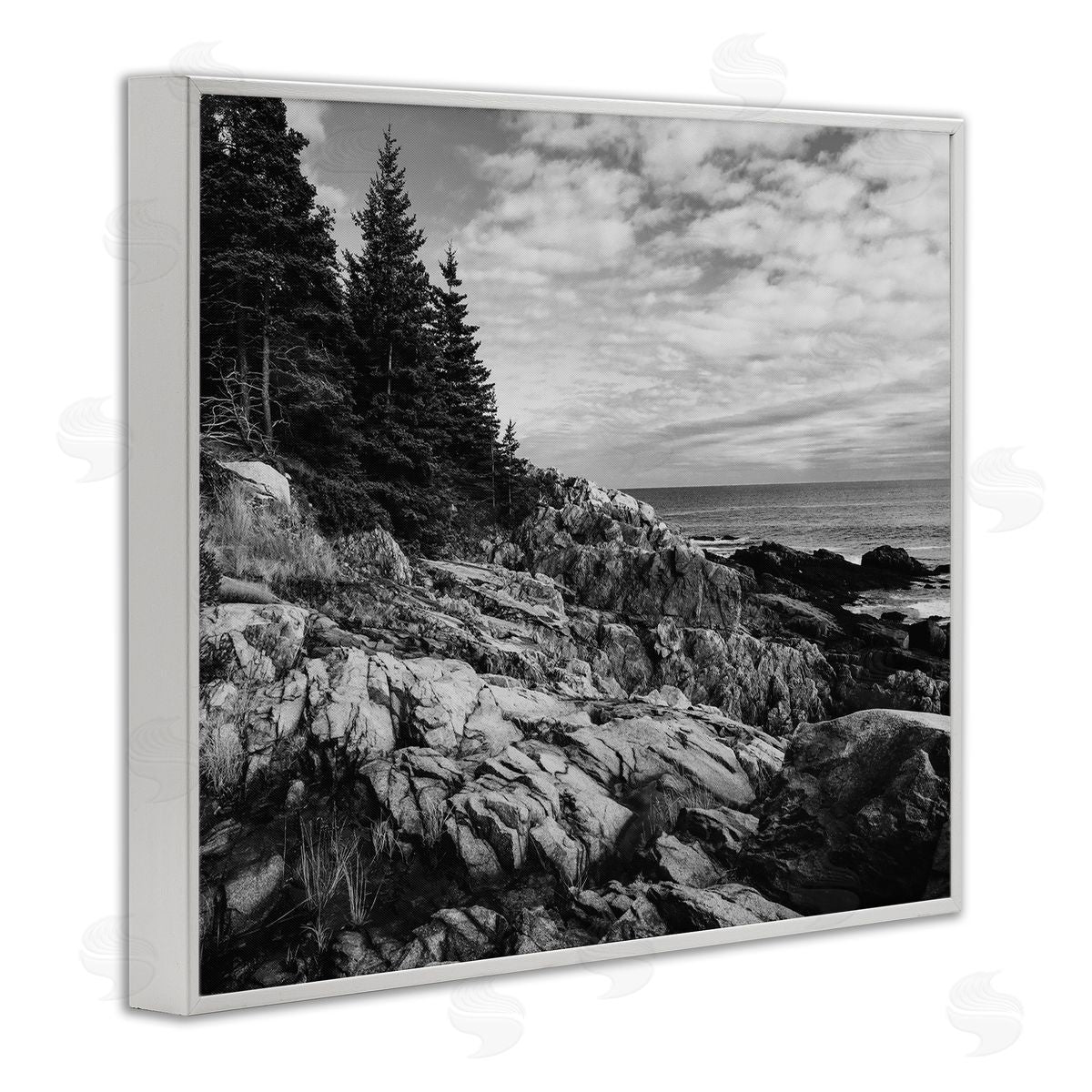 Daniel Sproul Rocky Ocean Water Cloudy Coast Monochrome Nature  White Framed Giclee Wall Art Print