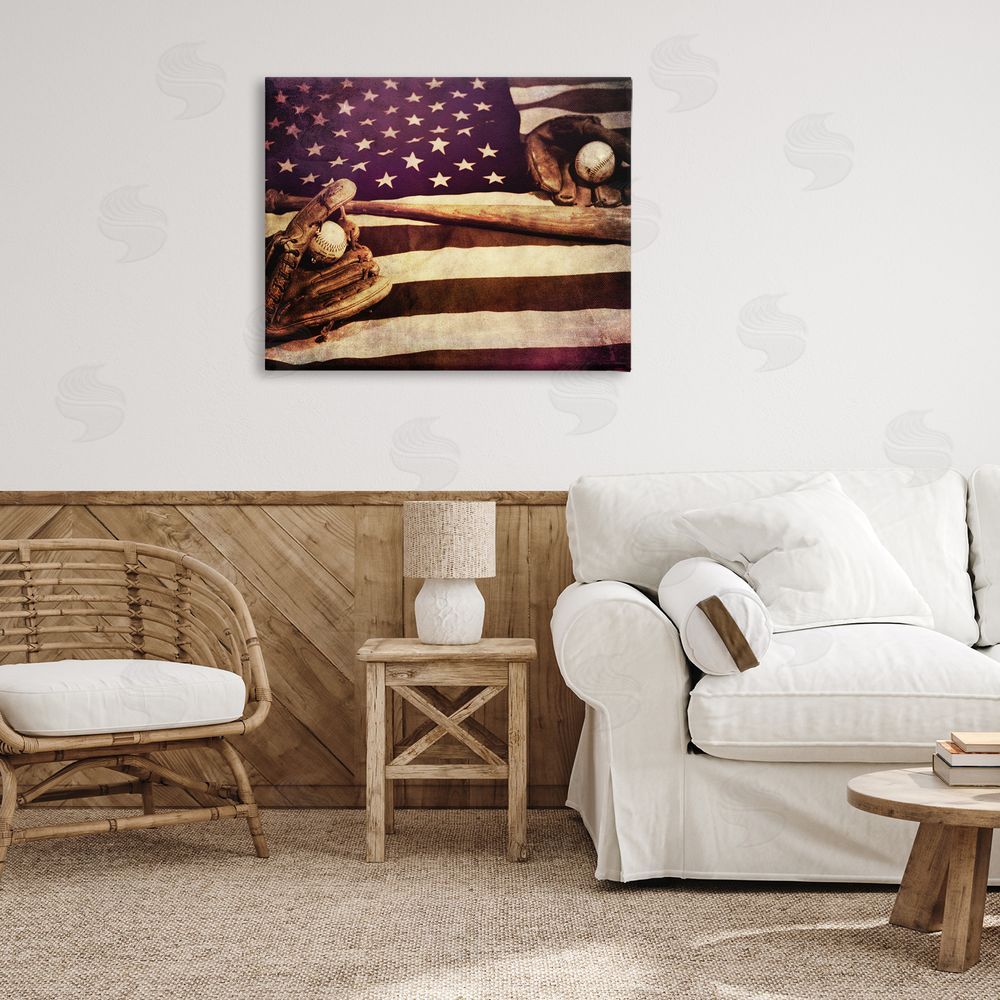Daniel Sproul American Flag Stripes Stars Baseball Mitt Sports Canvas Wall Art Print in Room