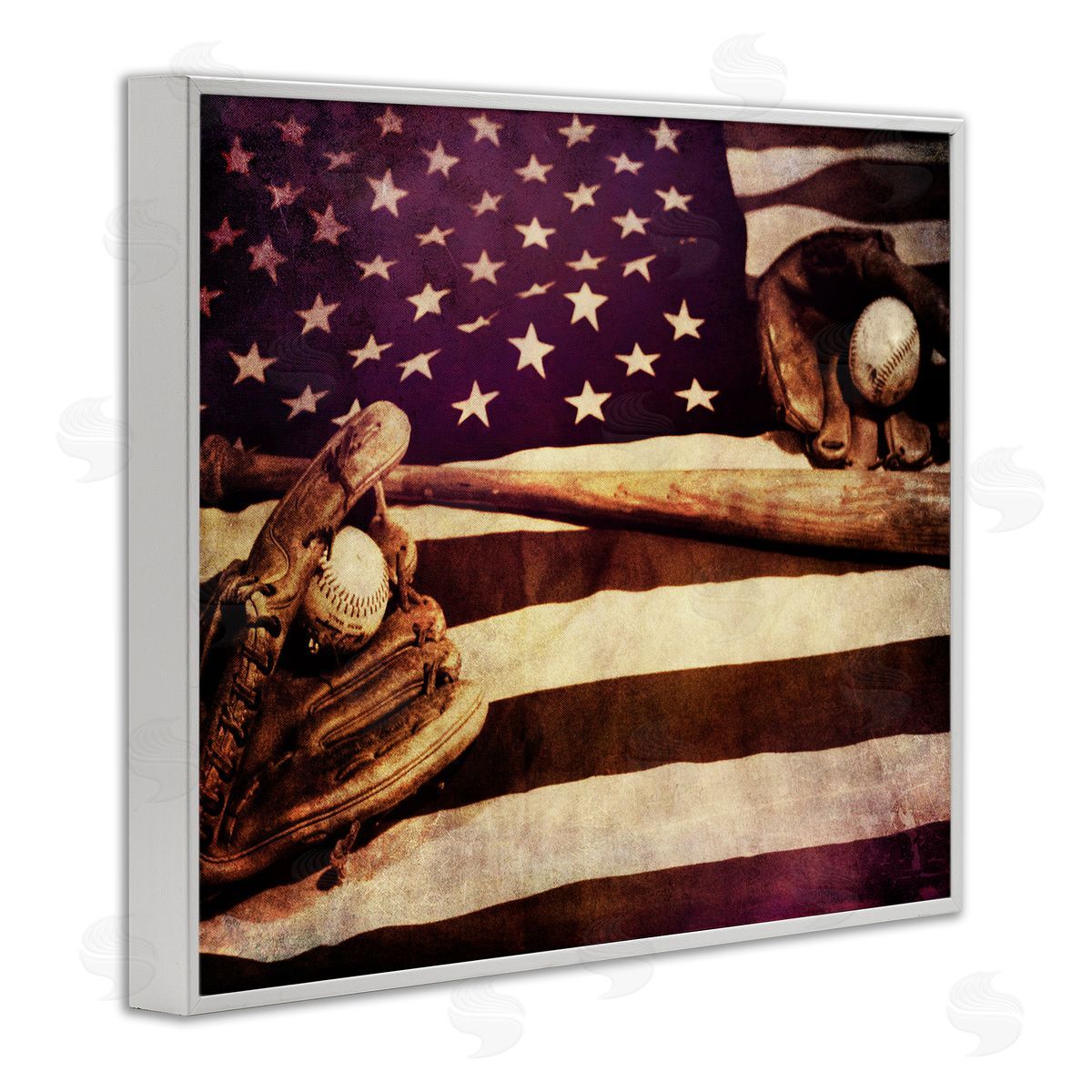 Daniel Sproul American Flag Stripes Stars Baseball Mitt Sports White Framed Giclee Wall Art Print