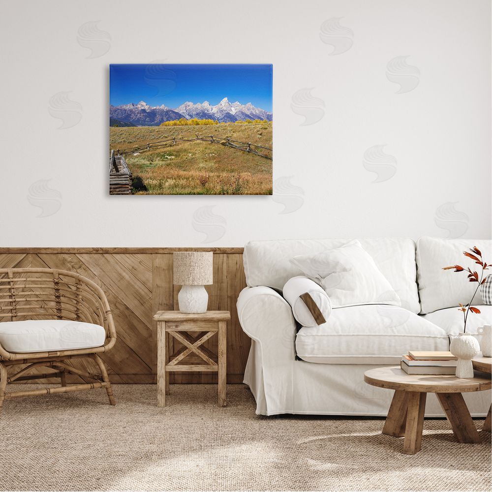 Daniel Sproul Panoramic Mountain Peaks Countryside Fence Grassland Field  Canvas Wall Art Print in Room